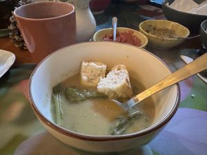 Soup of the day. Beans and turnip greens  at Gira Sol in Tomar