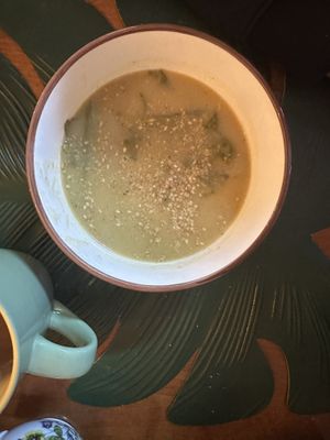 Soup of the day. Beans and turnip greens  at Gira Sol in Tomar