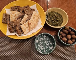 Delicious homemade pesto with hazelnuts. at Gira Sol in Tomar