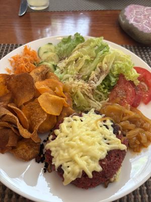 Quinoa burger  at Gira Sol in Tomar