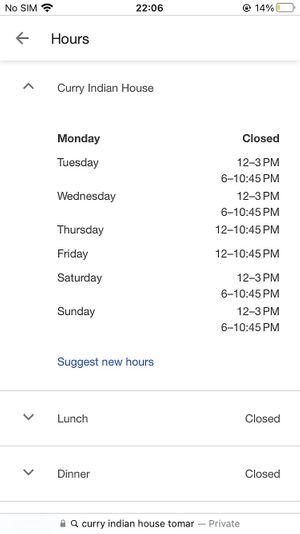Opening Hours   at Curry Indian House  in Tomar