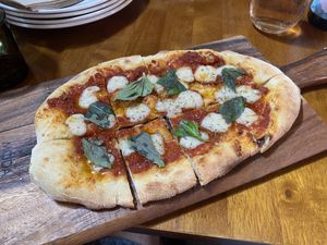 Margherita pizza with vegan bocconcini    at Barn & Co in Balnarring