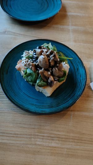 Delicious Mushroom focaccia with eggplant. at Kawastrofa in Wroclaw