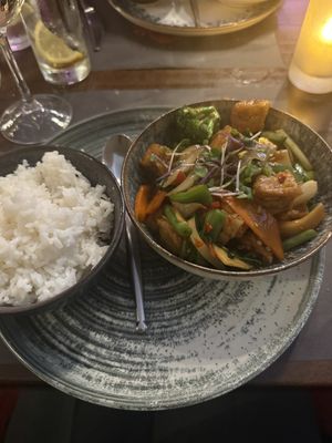 Chili stir fry and rice  at Red Torch Ginger in Dublin