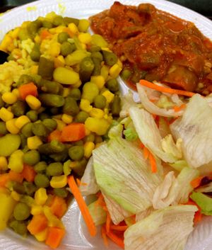 Okra Curry with Side Salad, Rice and Vegetable Sambar  at India Cafe Curry Express NEX - Kiosk in Honolulu