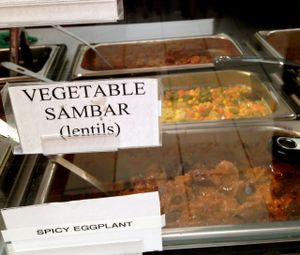 Vegetarian and Vegan curries from Spinach Tofu (not pictured), Zucchini Curry, Okra Curry, Vegetable Sambar, Spicy Eggplant to Chana Masala. at India Cafe Curry Express NEX - Kiosk in Honolulu