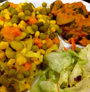 Zucchini Curry with Side Salad, Rice and Vegetable Sambar  at India Cafe Curry Express NEX - Kiosk in Honolulu