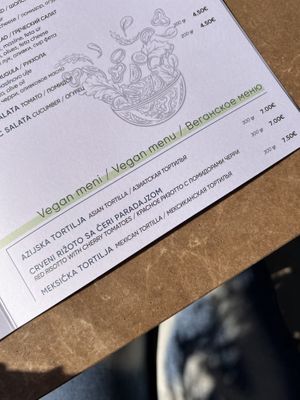 the vegan menu  at Platanus Bar & Food in Kotor