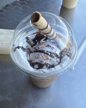 Vegan ice cream milk tea! ❤️ You can choose which flavor to add to your milk tea. They have sooooo many options. I think I ended up choosing cookies and cream 😊  at Happiness Cafe in San Jose