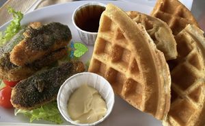 Chicken & Waffles   at Happiness Cafe in San Jose