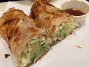 Avocado roll (crispy roti roll) at Happiness Cafe in San Jose