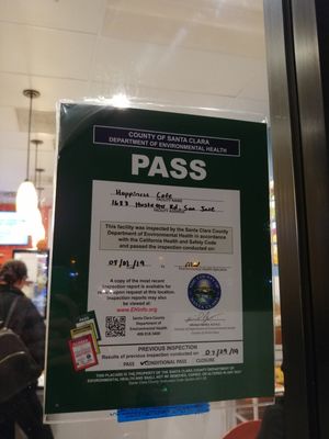 Inspection at Happiness Cafe in San Jose