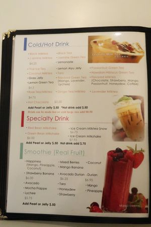 Menu at Happiness Cafe in San Jose