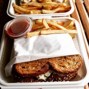 Ocean melt sandwich with fries at Happiness Cafe in San Jose