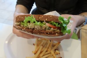 Ocean melt sandwich with fries at Happiness Cafe in San Jose