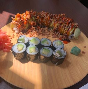 Avocado roll and one with a name I’ve forgotten  at Vegan Plate in Chicago
