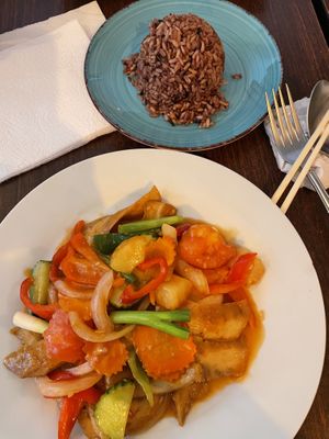 Sweet and sour and rice. Very very delicious    at Vegan Plate in Chicago