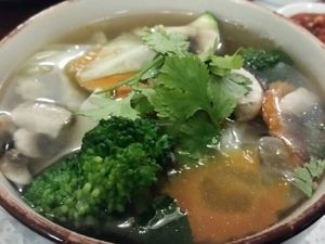 small veggie soup at Vegan Plate in Chicago