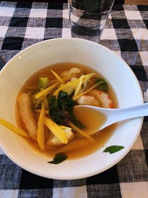 Delicious vegan seafood soup at Vegan Plate in Chicago