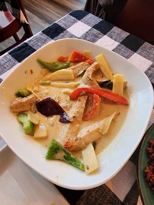 Curry with delicious veggie chicken at Vegan Plate in Chicago