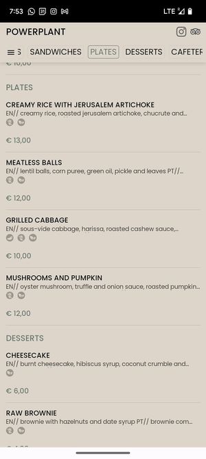 Menu at Powerplant Lisbon in Lisbon