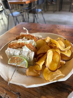 "Fish" sandwich (celeriac) at Powerplant Lisbon in Lisbon
