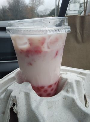 Strawberry popping boba at Yum Yum Noodle Bar in Woodstock