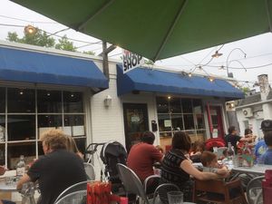   Looking from outside  at Yum Yum Noodle Bar in Woodstock