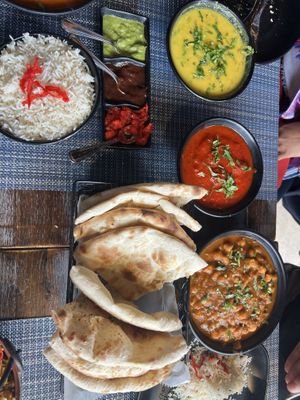 Tandoori, Lentil, Chick pea masala, naan  at Tikka Indian Grill in Brooklyn