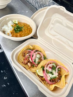 Coconut Curry Bowl with sweet potato and red lentils. And the Jackfruit tacos. Yum! at The Wylde Beet in Hailey