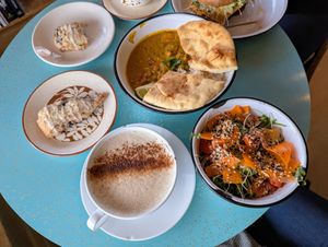 Blueberry Scones, Coconut Curry, Chai Latte, Garden Salad at The Wylde Beet in Hailey