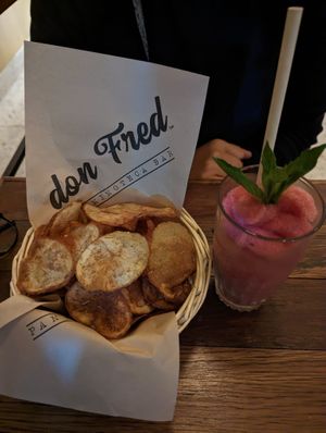 Chips, and lemon blueberry granita at don Fred in Newtown