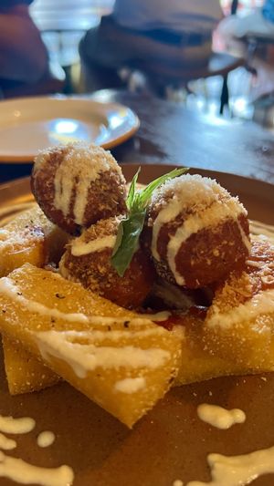 Polpettes and polenta  at don Fred in Newtown