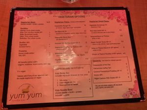 Veg menu at Yum Yum Noodle Bar in Kingston