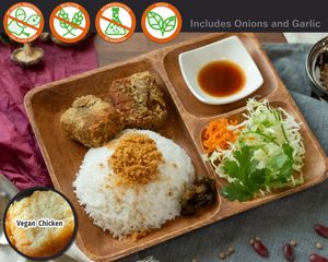 Want some salad and rice with your homemade Thai Tofu Fried Chicken? Here you go! at Vegetiger オヤサイキッチン  TORAYA VEGETIGER SECOND-ROOM in Nagoya