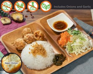 Want some salad and rice with your homemade Tofu Meatballs? Here you go! at Vegetiger オヤサイキッチン  TORAYA VEGETIGER SECOND-ROOM in Nagoya