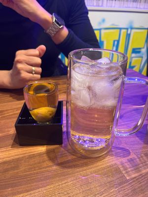 Umeshu (plum wine) and highball (soda and whiskey)  at Vegetiger オヤサイキッチン  TORAYA VEGETIGER SECOND-ROOM in Nagoya