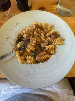 Aubergine and mushroom pasta  at La Dolce Tavola in Rugby