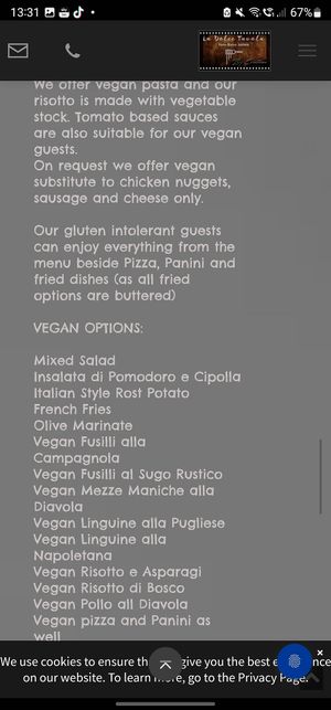 Vegan options at La Dolce Tavola in Rugby