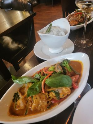 Stir fry with tofu and coconut rice at Sukhothai in Leeds