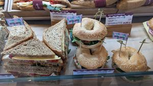 Vegan sandwiches are marked with flags at Costa Coffee in Warsaw