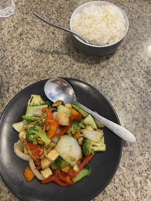 Ginger stir fry & large ricee  at Authentic Thai in Nelson Bay