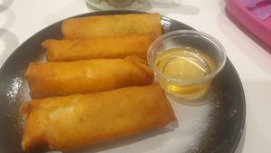 Vegetable spring rolls - they were yum but we weren't sure about the consistency of the sauce but were told it was vegan. at Authentic Thai in Nelson Bay