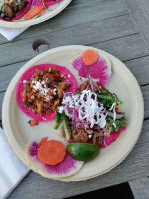 Zucchini and tinga at Rico Rico Vegano in Oakland