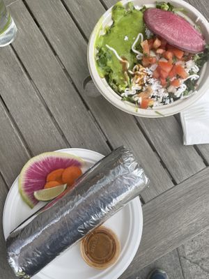 Burrito and burrito bowl   at Rico Rico Vegano in Oakland