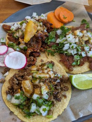 Al Pastor, carnitas, carne asada at Rico Rico Vegano in Oakland