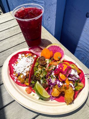 Best. Tacos. Ever. 

Taco de Coliflor, Taco de Carna Asada & Taco de Camaron 🍤🌮  #vegan  at Rico Rico Vegano in Oakland