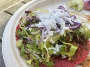 Hongo (mushroom) taco with delicious vegan cheese!   at Rico Rico Vegano in Oakland