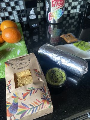Vegan Burrito, Chips and Guacamole 🥑🥰  at Rico Rico Vegano in Oakland