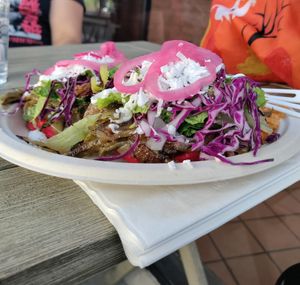 Sopes with nopal at Rico Rico Vegano in Oakland